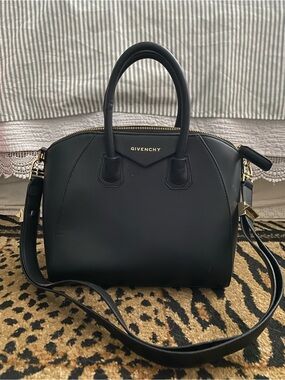 Black Leather Dome Satchel with Gold Accents